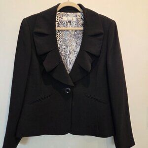 Tahari Black jacket size 18 lined ruffle collar feminine